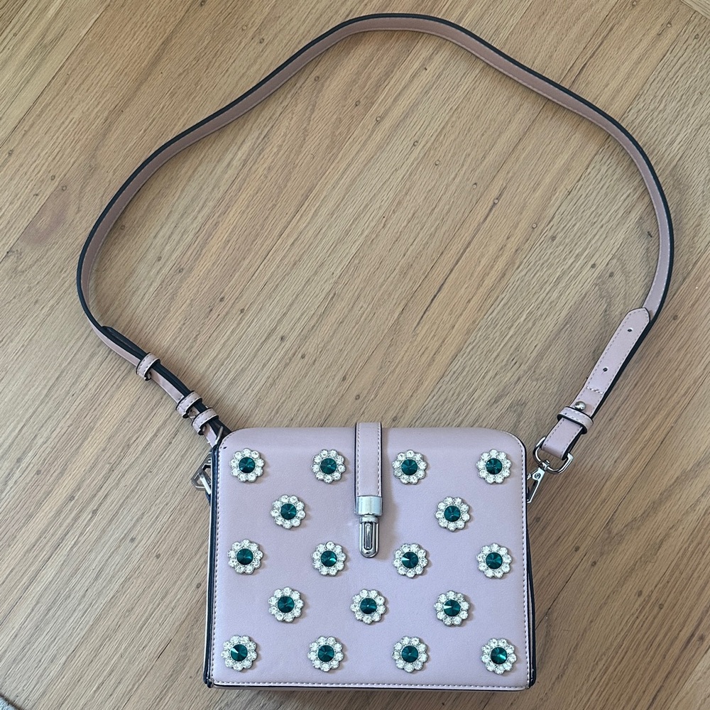 Topshop Pink Crossbody Bag with Green Embellishments